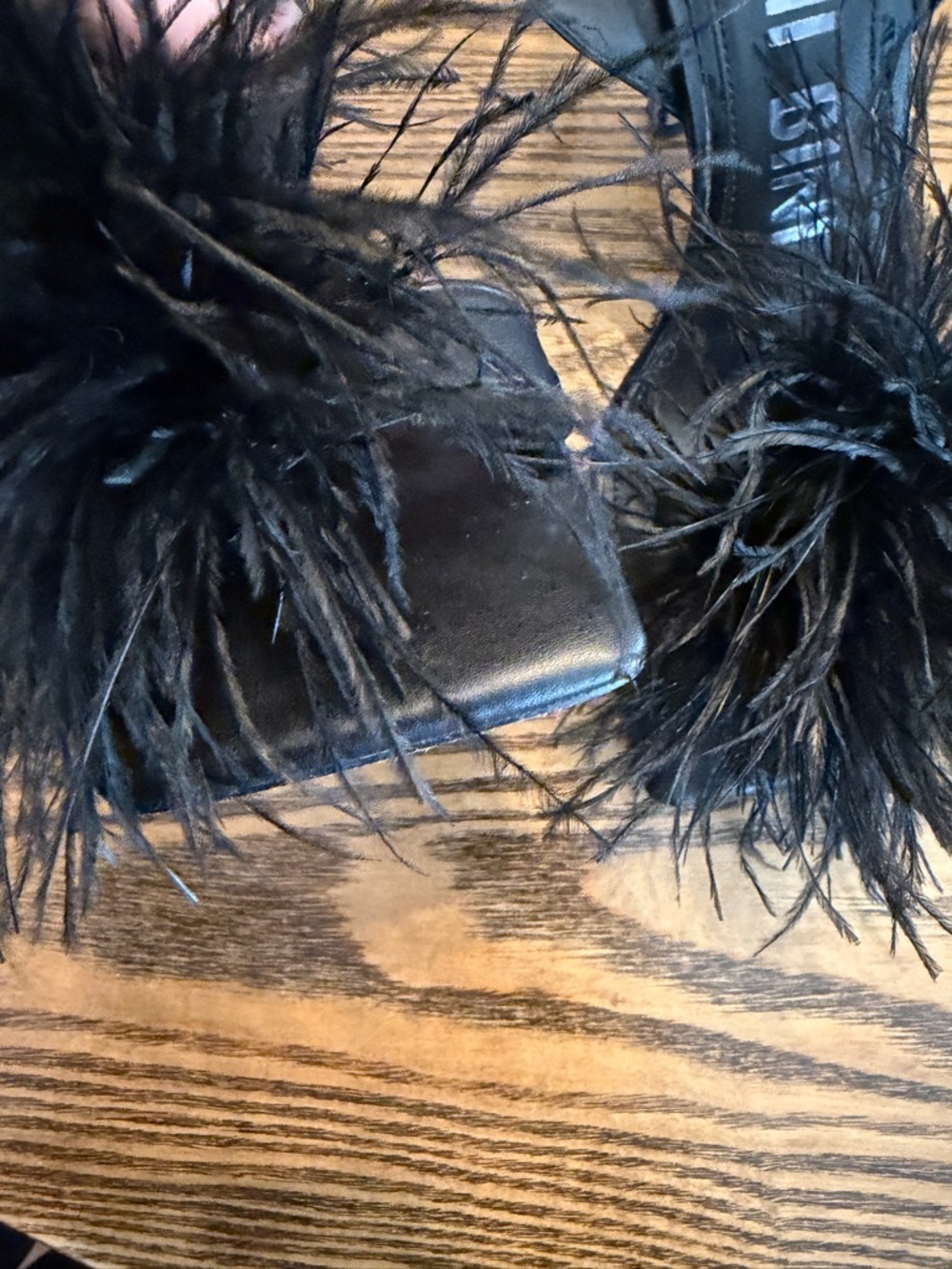 Gianni Bini Black Feather Pom Slingback Heels - Picture 2 of 6